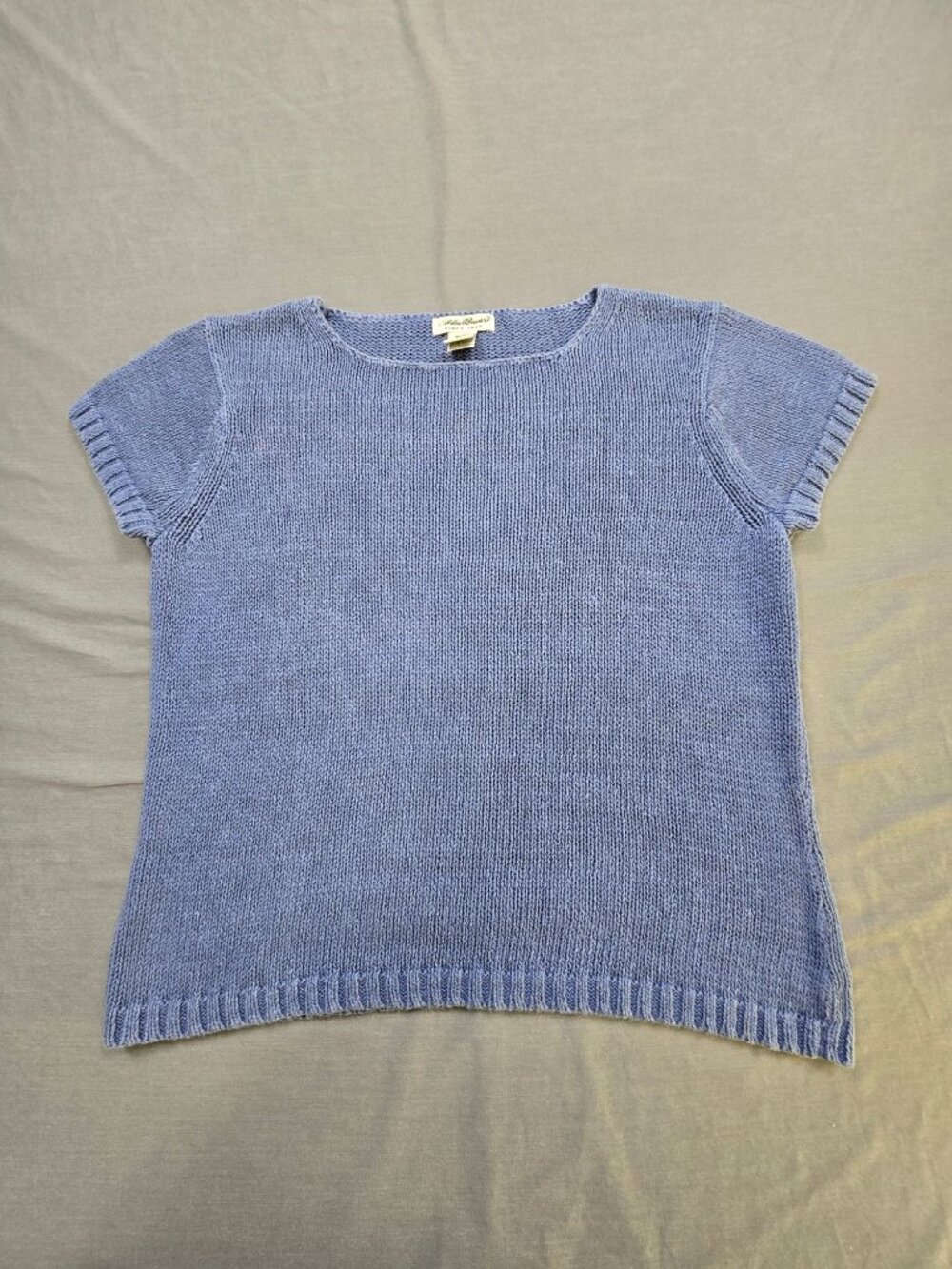 Eddie Bauer Womens XL Short Sleeve Knit Sweater Top Blue Pullover